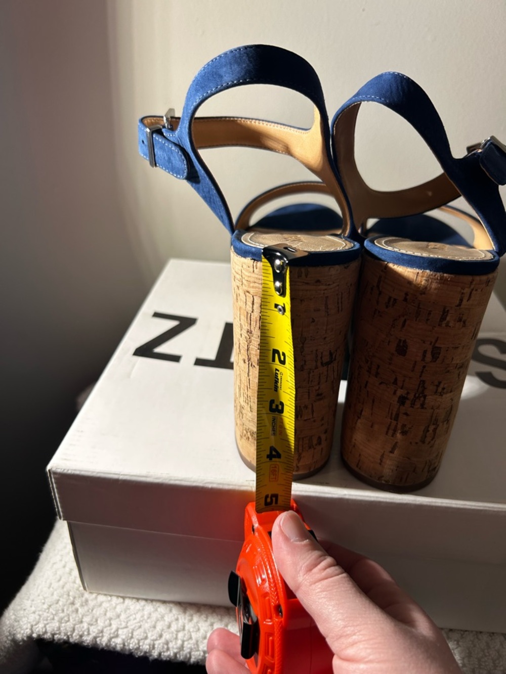 Schutz Sz 10 Blue Suede Cork Platform Sandals - Picture 9 of 16